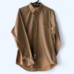 Etienne Aigner Mens Long Sleeve Button Down Shirt Tan Cotton Blend Size 16 34/35